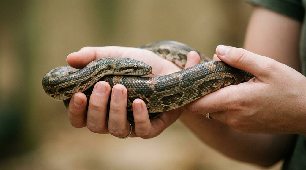 calmly support snake while lifting