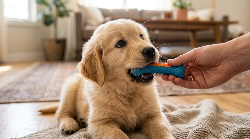 puppy chewing exploration and relief