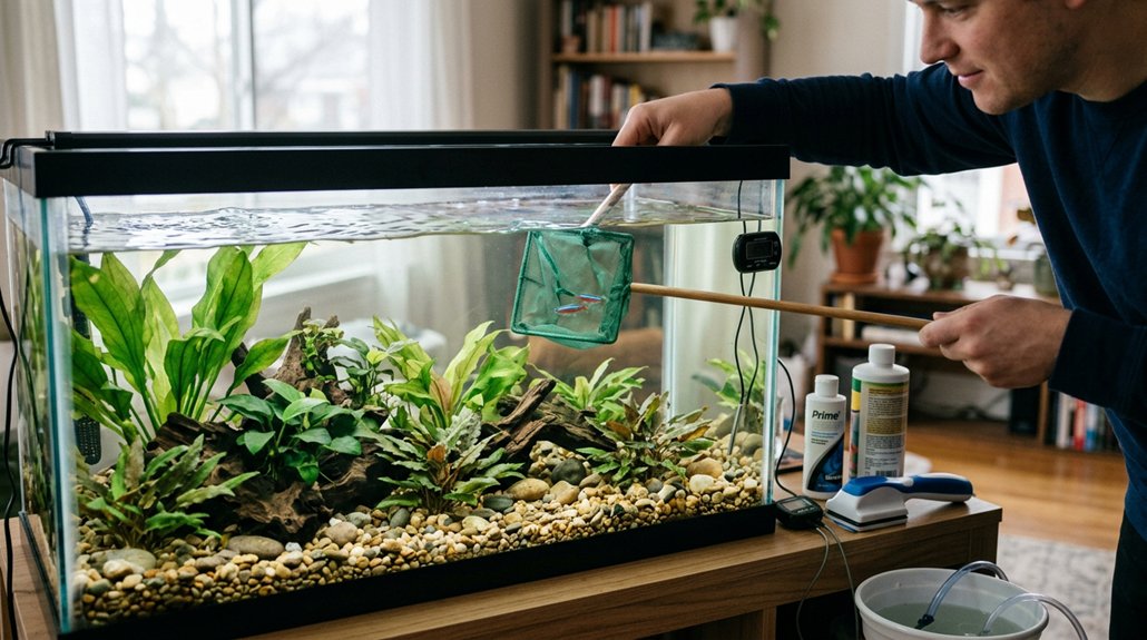 add fish slowly monitor daily