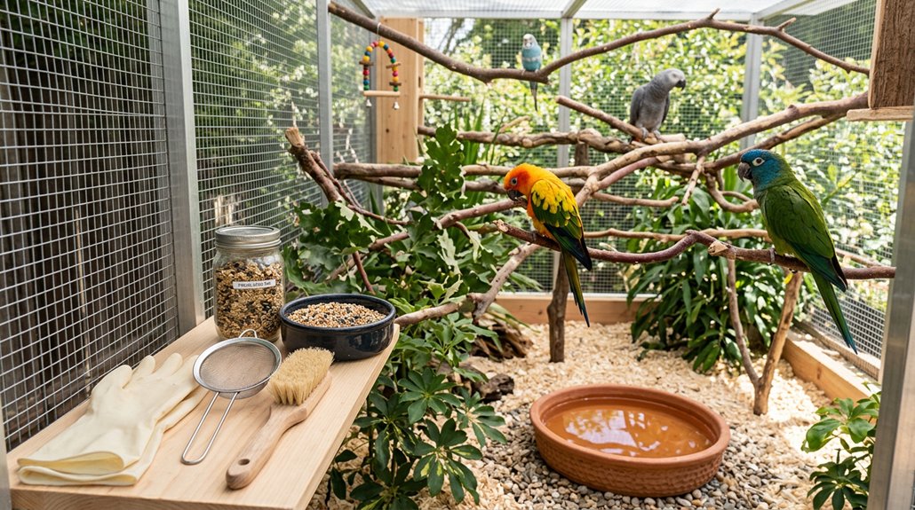 clean sanitary aviary maintenance routine