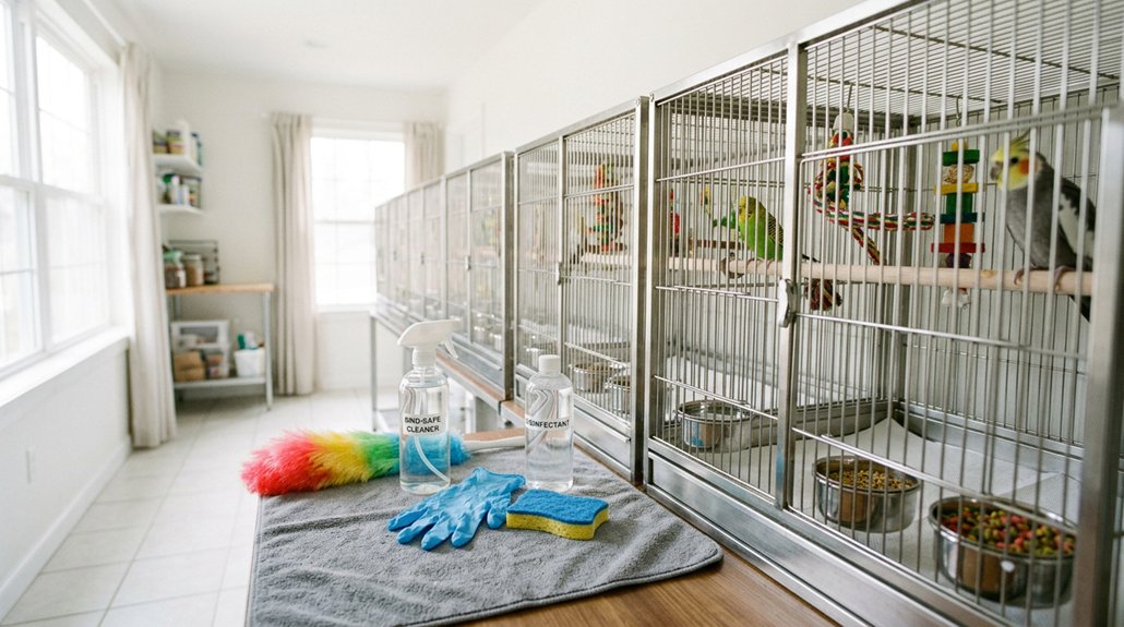 disinfect cages and supplies