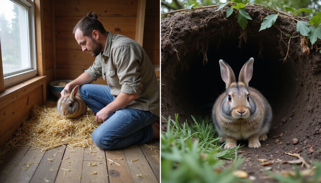 A comparison of domestic and wild rabbit habitats. A comparison of domestic and wild rabbit habitats.