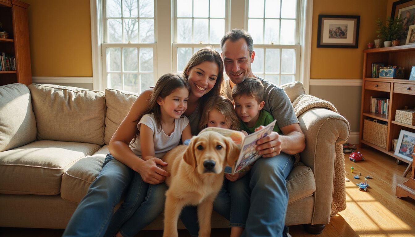 what to consider before bringing a dog into a home with kids 437004469
