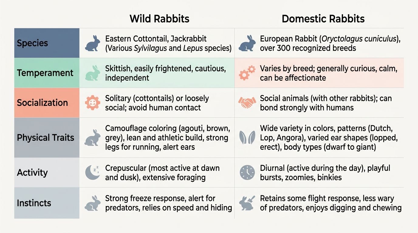 A digital comparison chart showing the differences between wild and domestic rabbits.