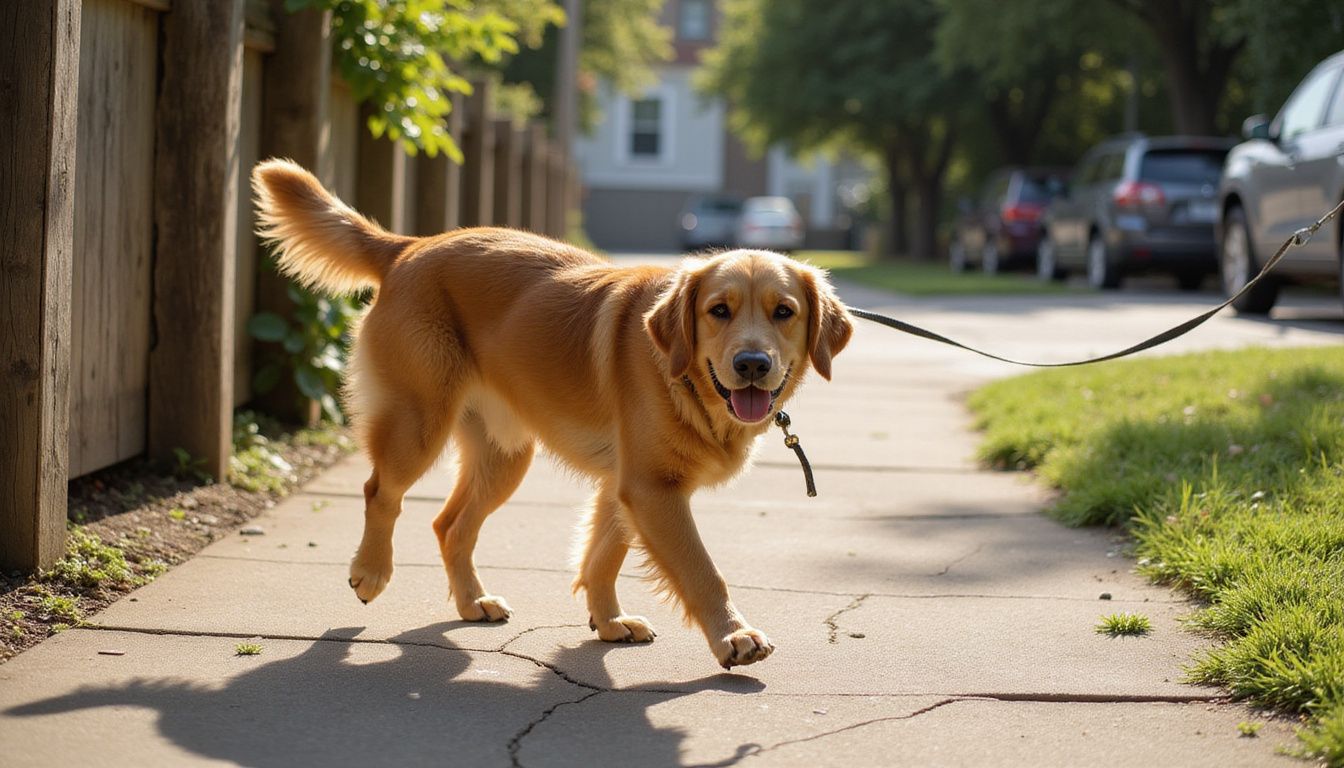 A golden retriever runs on a cracked sidewalk, looking back at its handler with an attentive expression. A golden retriever runs on a cracked sidewalk, looking back at its handler with an attentive expression.