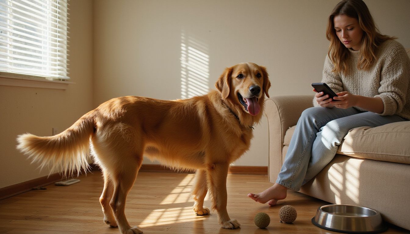 A golden retriever eagerly tries to get its owner's attention.