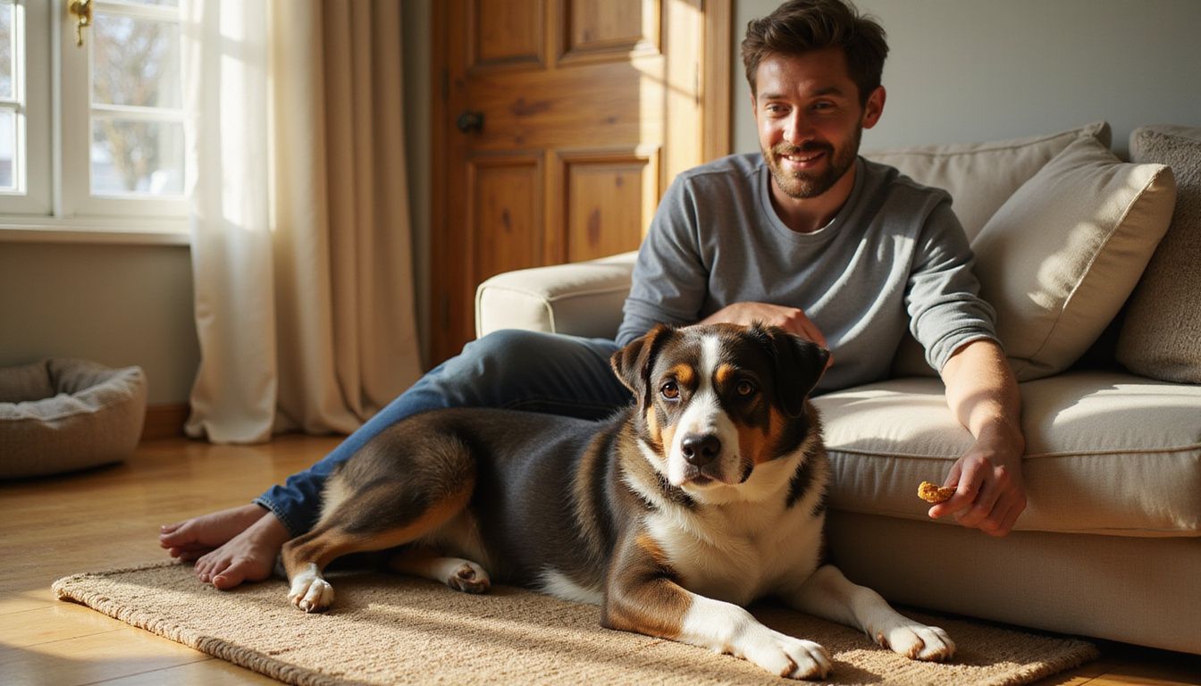 A man shares a peaceful moment with his attentive dog.