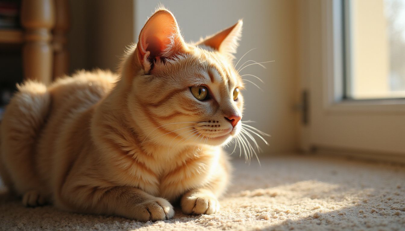 A close-up of a relaxed Devon Rex cat showcasing its soft, crimped coat and expressive features.